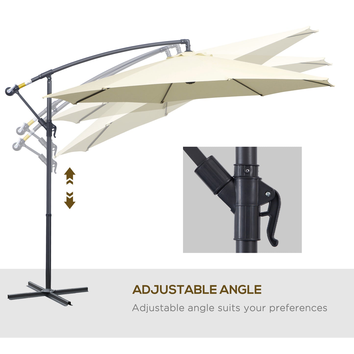 3(m) Cantilever Parasol Banana Umbrella w/ Crank & Tilt, Beige