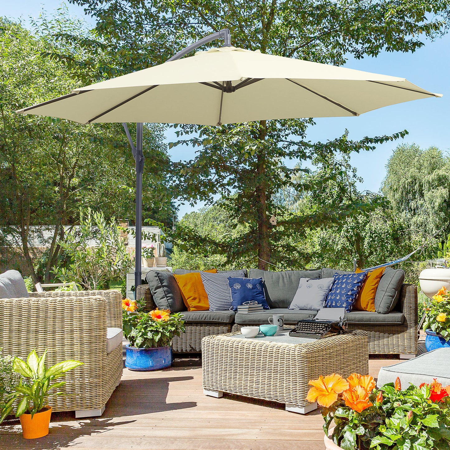 3(m) Cantilever Parasol Banana Umbrella w/ Crank & Tilt, Beige