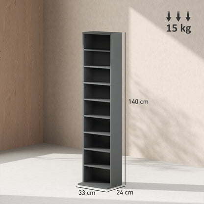 260 CD Storage Unit 120 DVD Storage Tower with 9 Compartments Grey