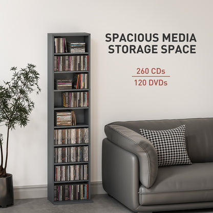 260 CD Storage Unit 120 DVD Storage Tower with 9 Compartments Grey