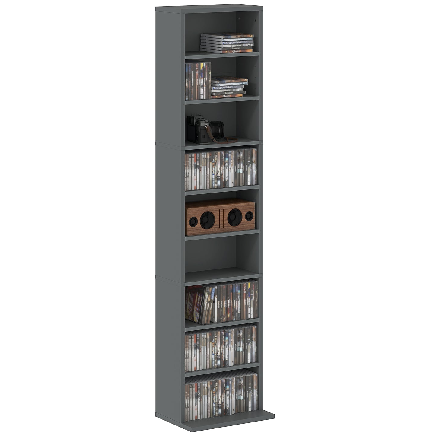 260 CD Storage Unit 120 DVD Storage Tower with 9 Compartments Grey