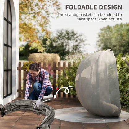 Folding Hanging Egg Chair w/ Cushion and Stand for Indoor Outdoor Khaki