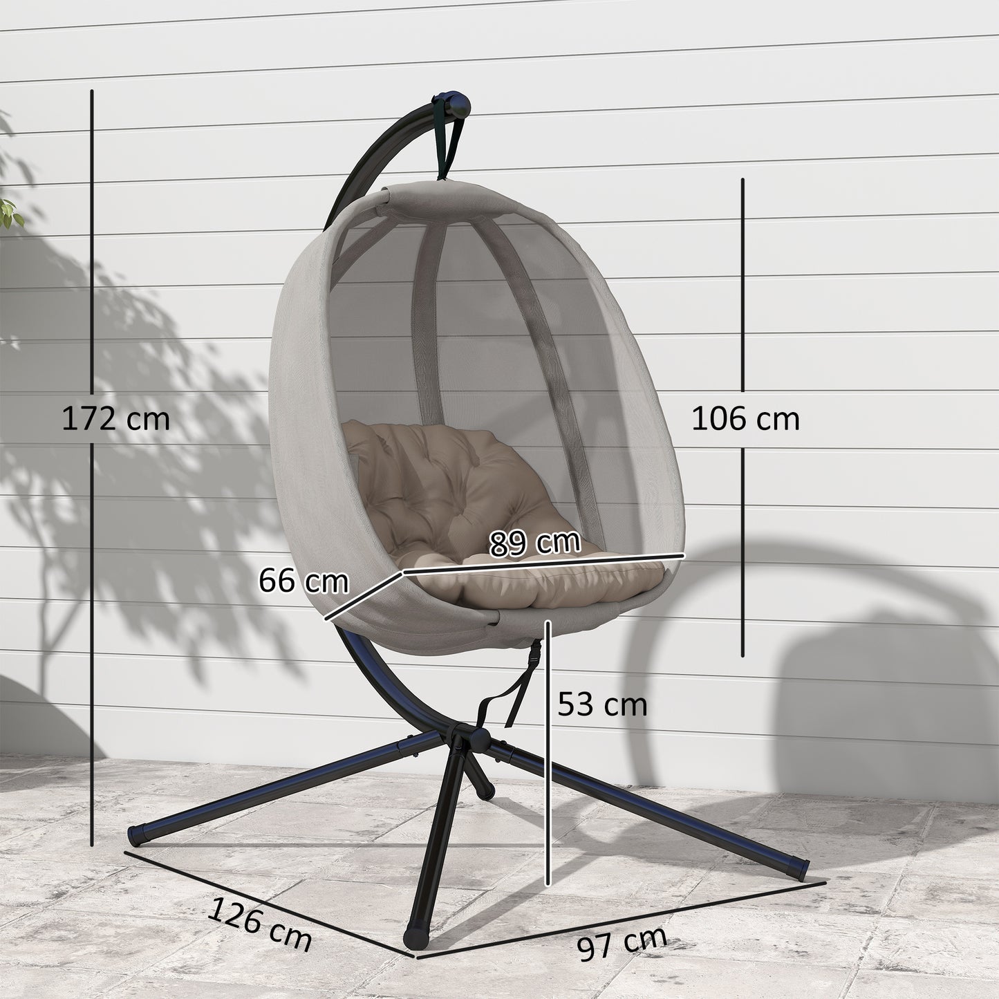 Folding Hanging Egg Chair w/ Cushion and Stand for Indoor Outdoor Khaki