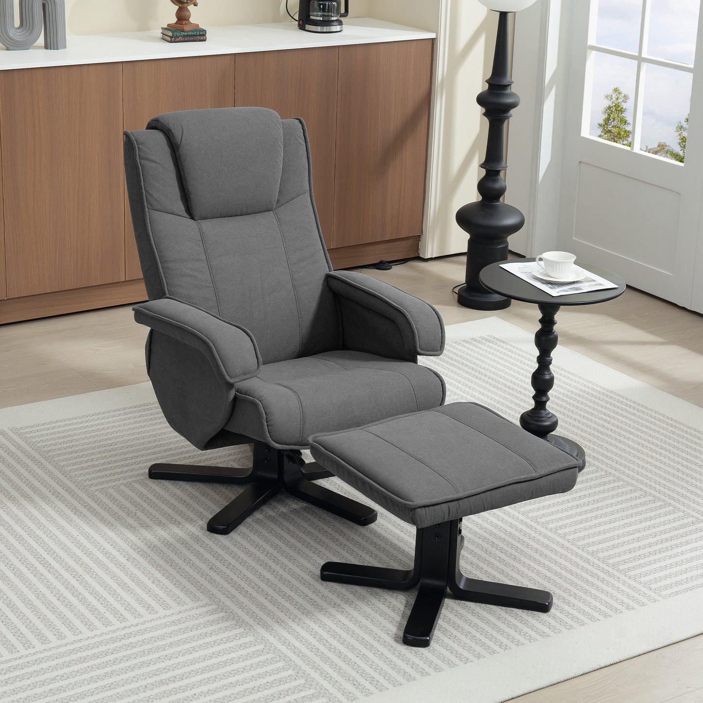 Rocker Swivel Recliner Chair with Footstool, Velvet Upholstered