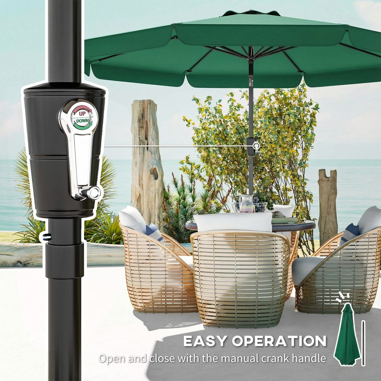 3 m Garden Parasol with Tilt & Crank, UPF30+ Outdoor Table Umbrella
