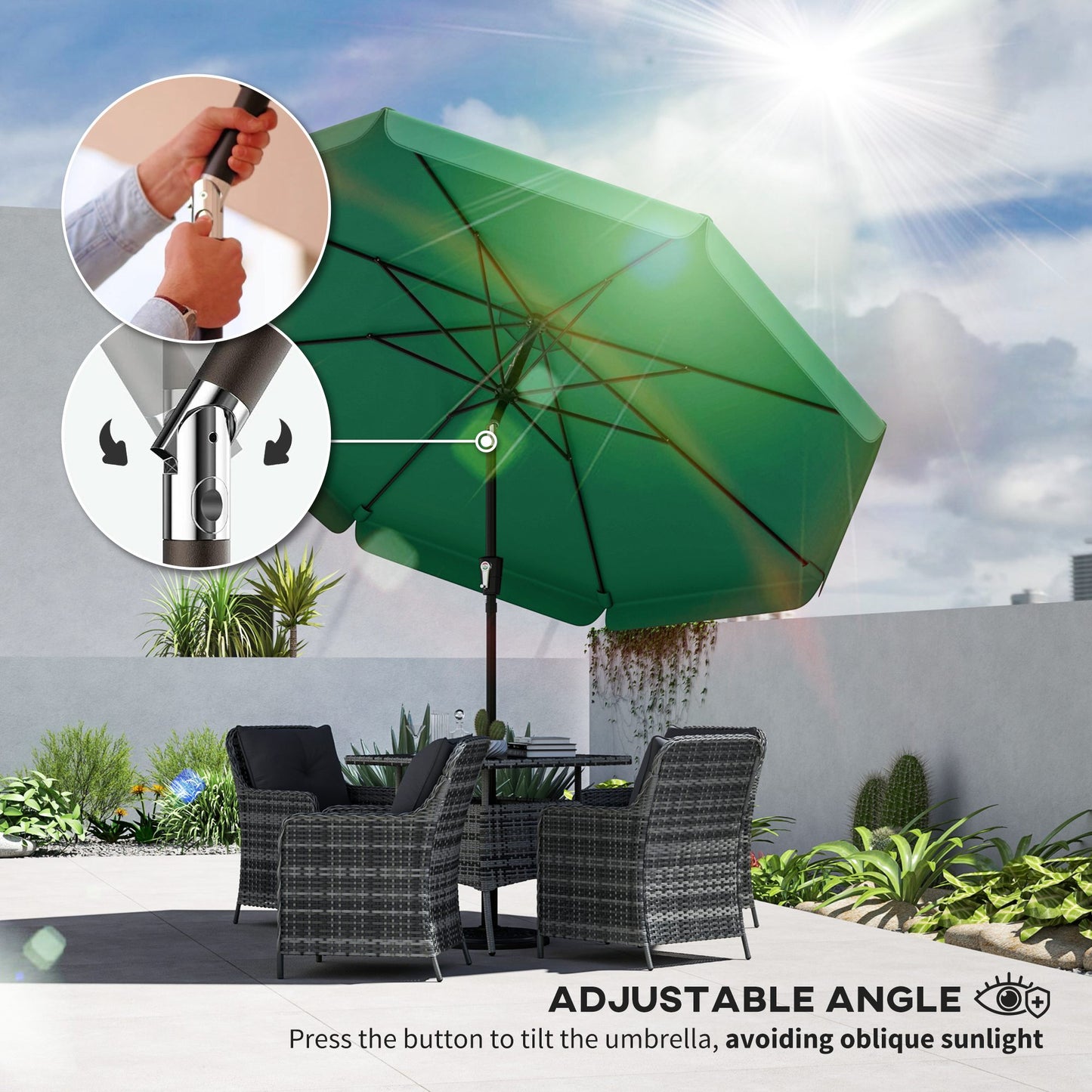 3 m Garden Parasol with Tilt & Crank, UPF30+ Outdoor Table Umbrella