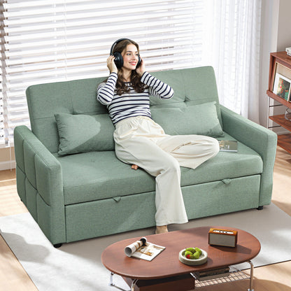 2 Seater Sofa Bed, Convertible Pull Out Bed Settee, Light Green