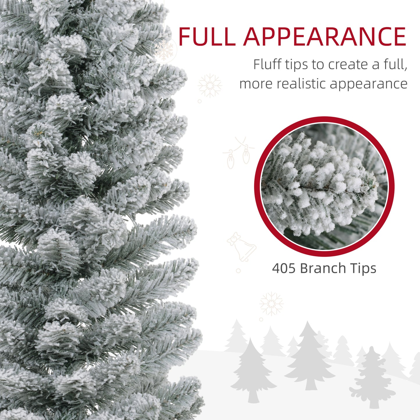 7 Foot Artificial Pencil Christmas Tree with Snow Flocked Tips, White