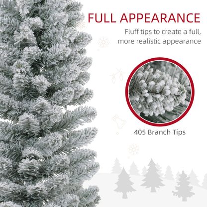 7 Foot Artificial Pencil Christmas Tree with Snow Flocked Tips, White