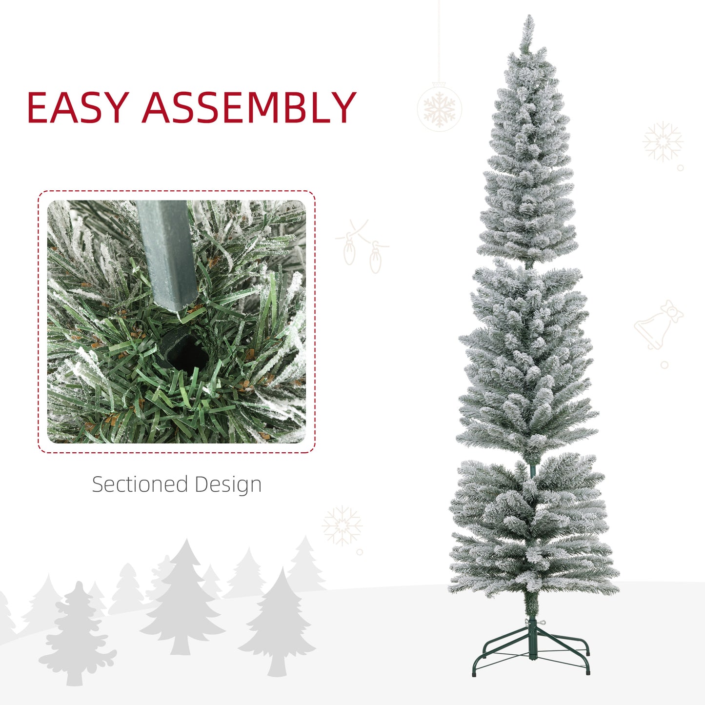 7 Foot Artificial Pencil Christmas Tree with Snow Flocked Tips, White