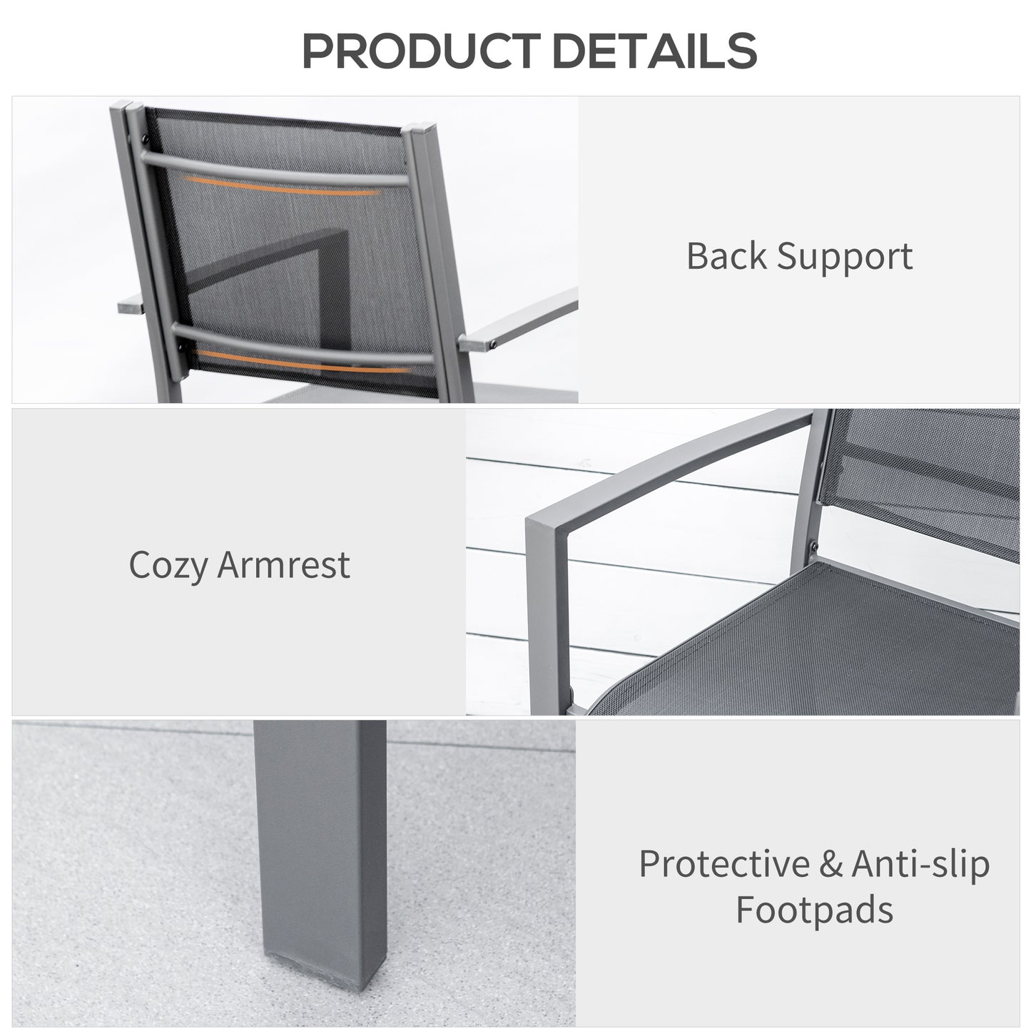 Garden Chairs Set Of 2 Outdoor Chairs with Steel Frame Texteline Seats for Camping Fishing Patio Balcony Grey Black