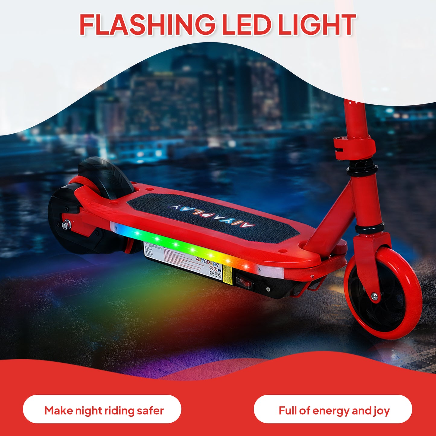 Electric Scooter for Ages 6-14 Years, with Colourful Lights, Red