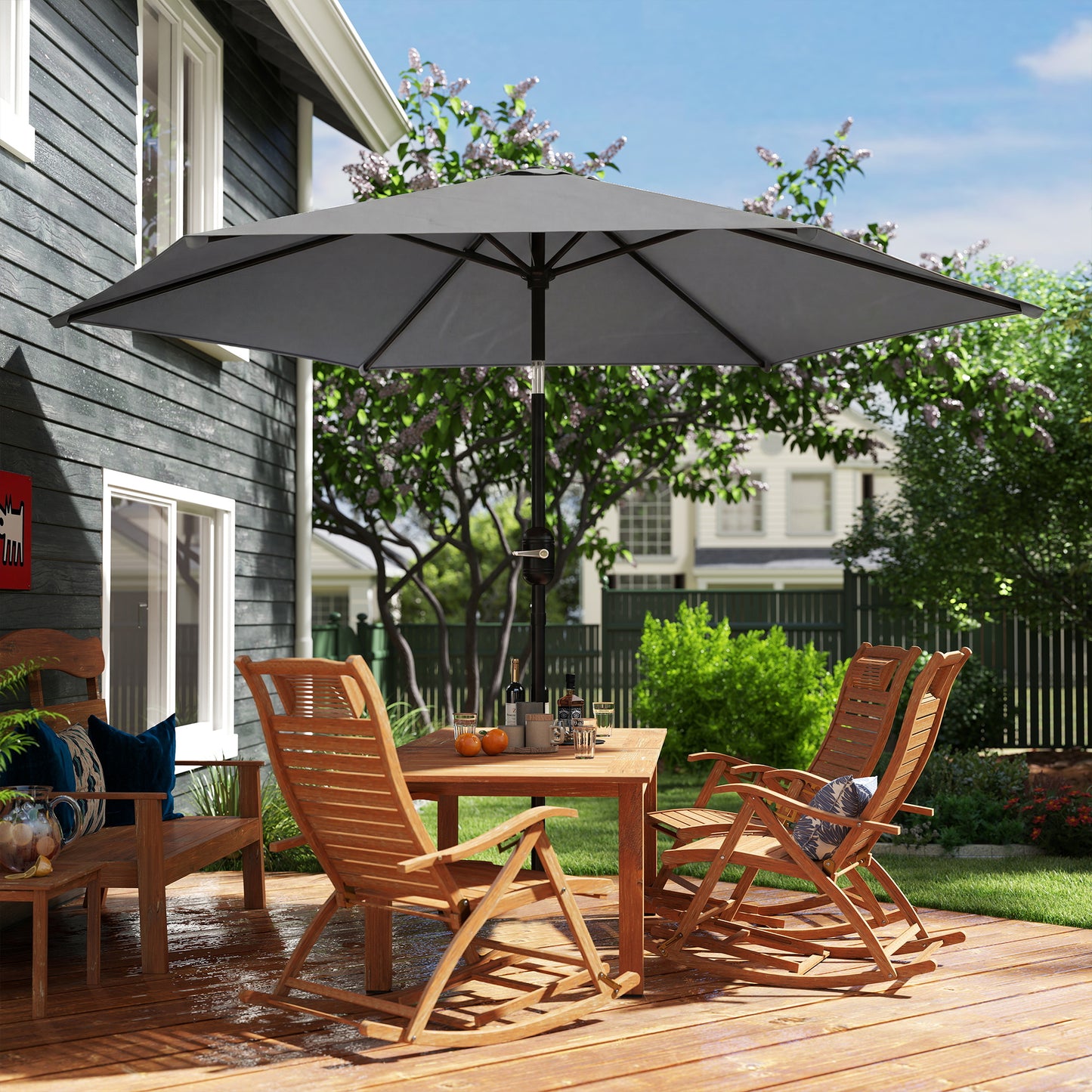 2.6M Garden Parasol Umbrella with Aluminium Pole, Tilt, Crank