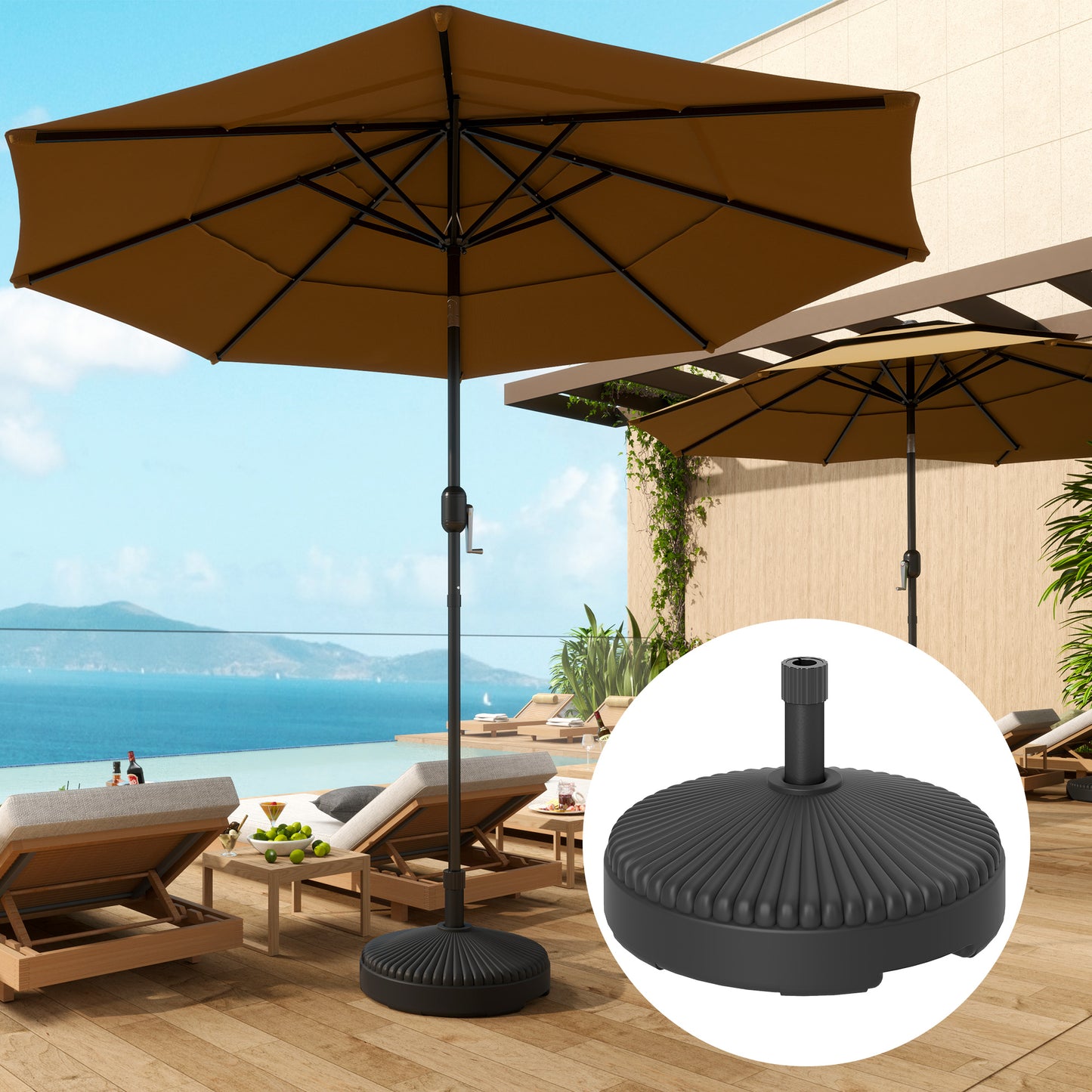 Garden Parasol Base, 28kg Sand Filled, 23kg Water Filled, Black