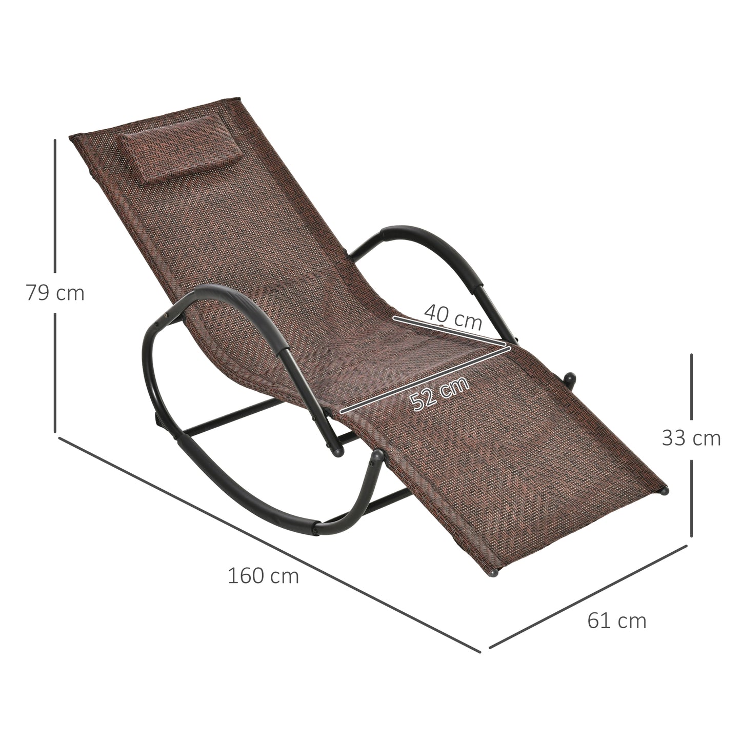 Rocking Chair Zero Gravity Rocking Lounge Chair Rattan Effect Patio Rocker w/ Removable Pillow Recliner Seat Breathable Texteline - Brown