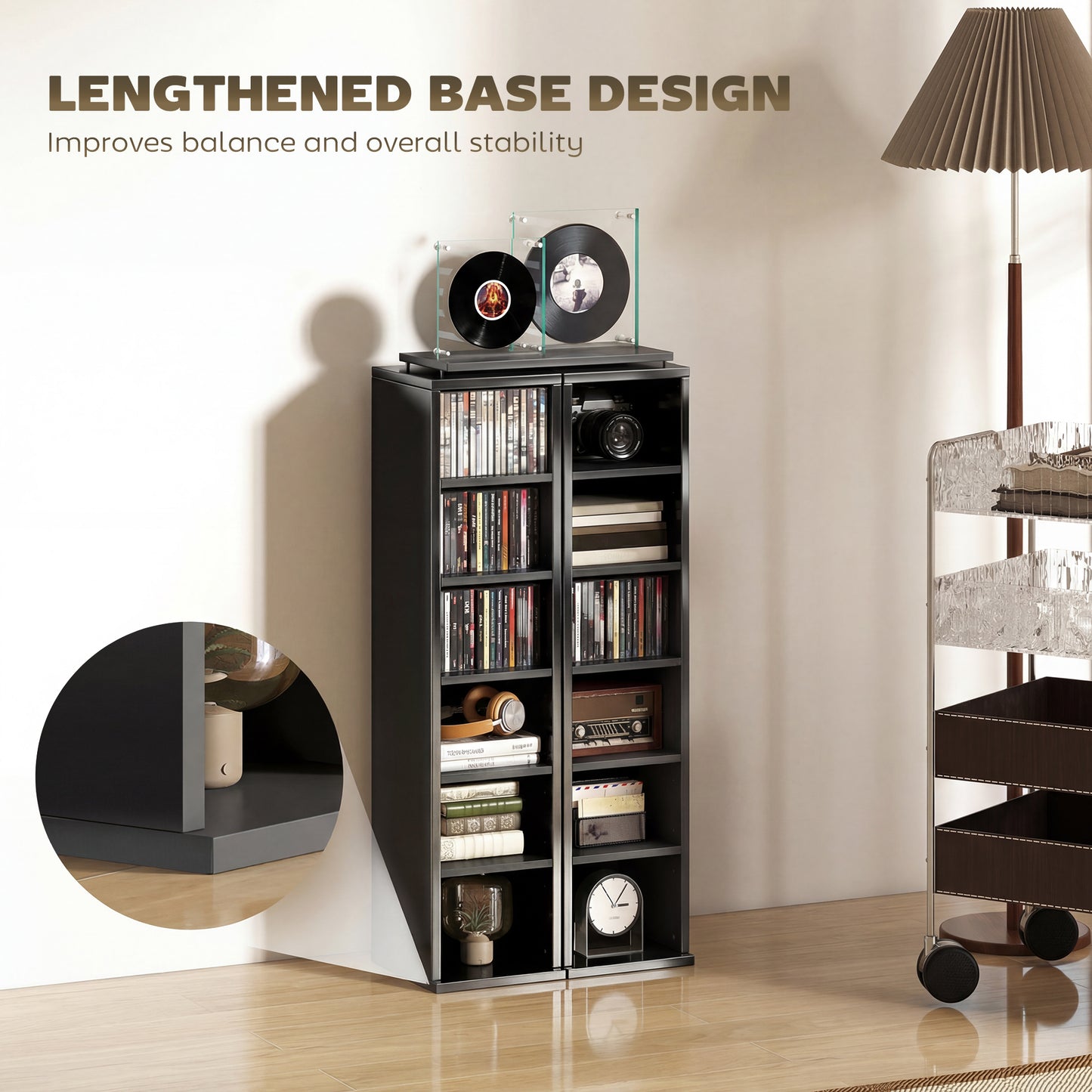 Set of 2 CD Storage Units with Adjustable Shelves, High Gloss Black