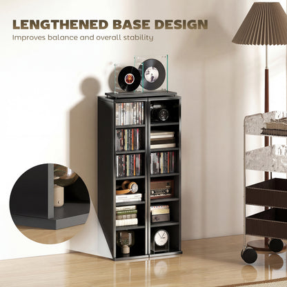 Set of 2 CD Storage Units with Adjustable Shelves, High Gloss Black