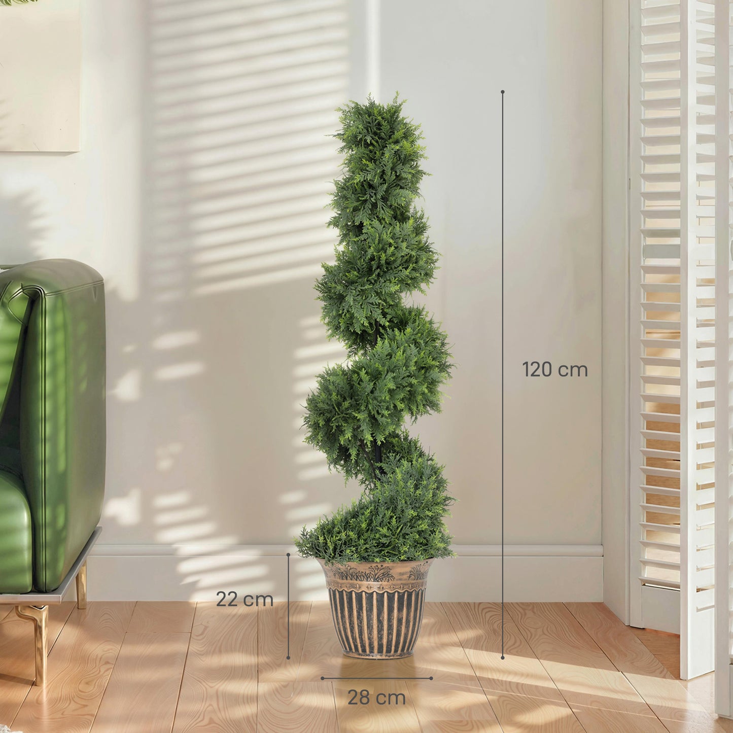 Set of 2 Potted Artificial Plants, Topiary Spiral Cypressd Trees