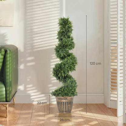 Set of 2 Potted Artificial Plants, Topiary Spiral Cypressd Trees