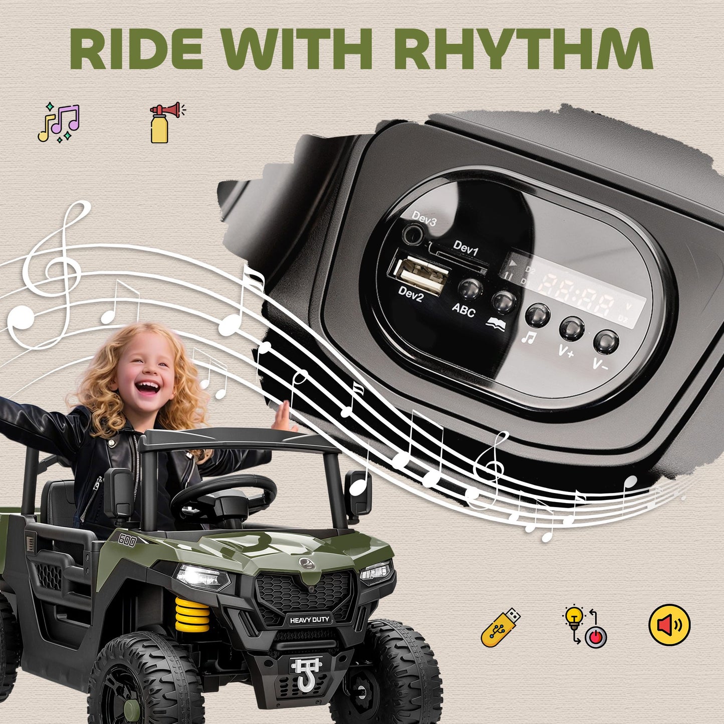 12V Kids Ride on Car, Kids UTV with Electric Dump Bed, Green