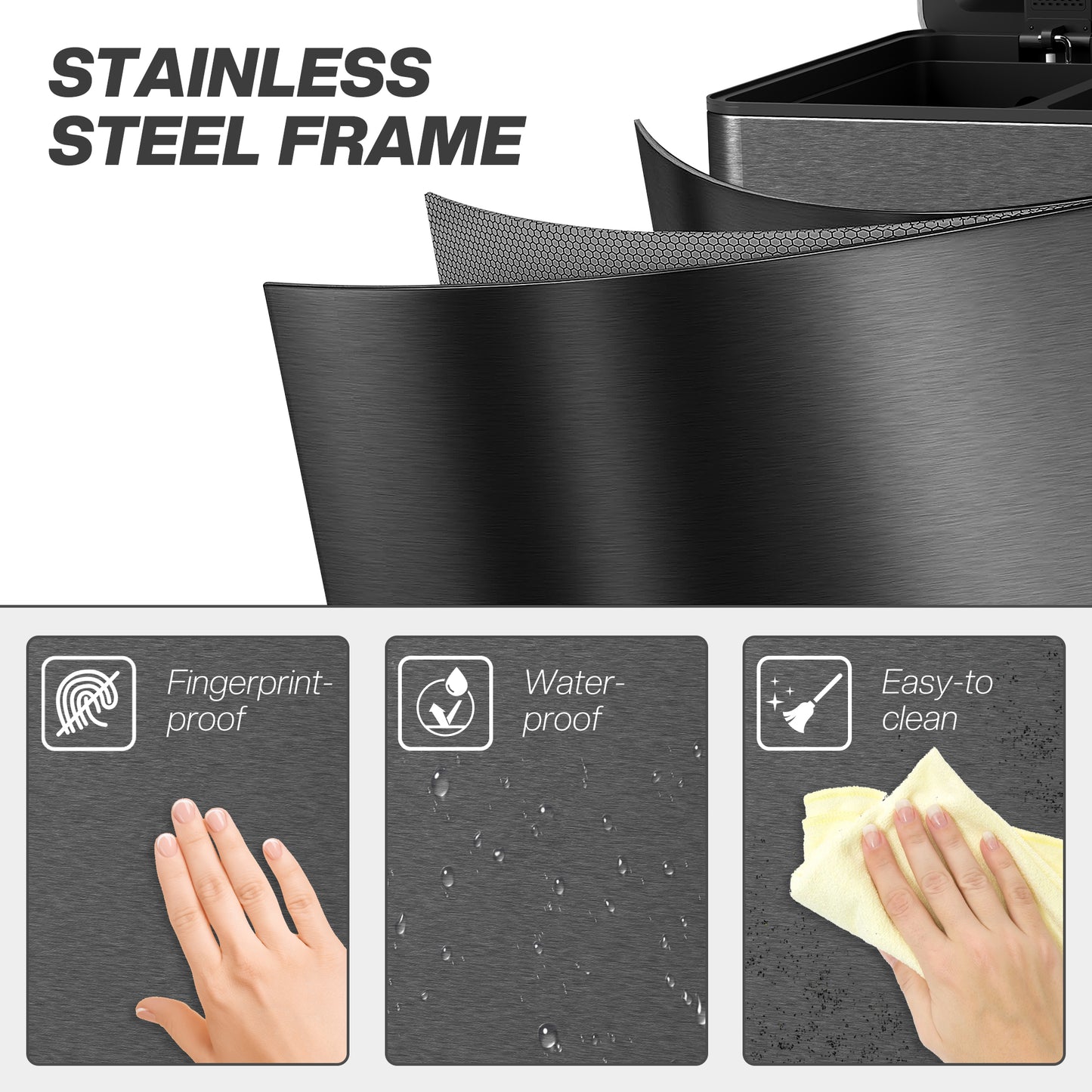 3 x 20L Triple Kitchen Bin Pedal Bin for Recycling and Waste, Black