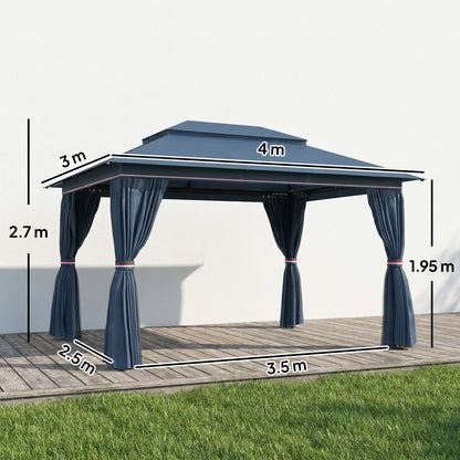 3 x 4 m Outdoor Garden Gazebo with UPF50+ Double Roof, Dark Blue