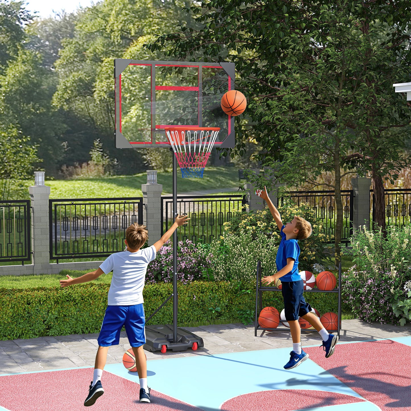 Basketball Hoop, 210-260cm Height Adjustable Basketball Hoop, Red