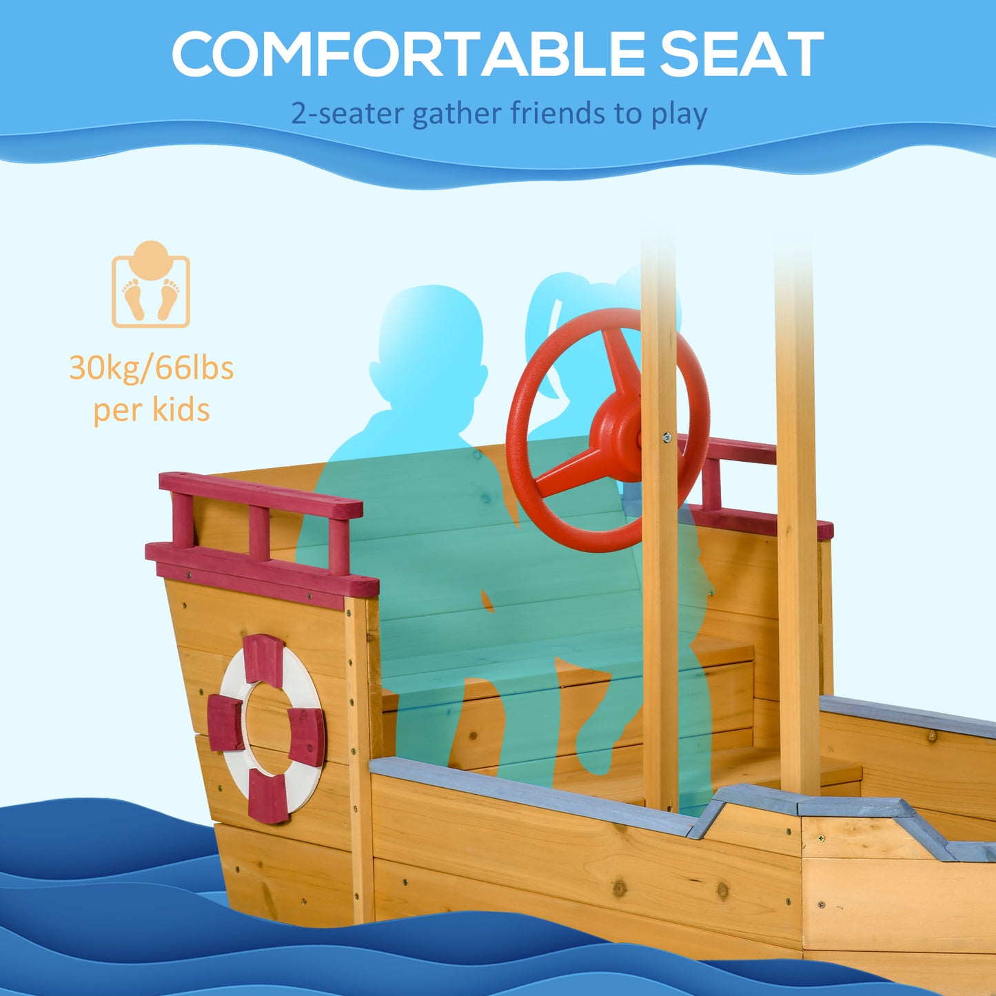 Kids Wooden Sand Pit Sandbox Pirate Sandboat Outdoor w/ Canopy Shade