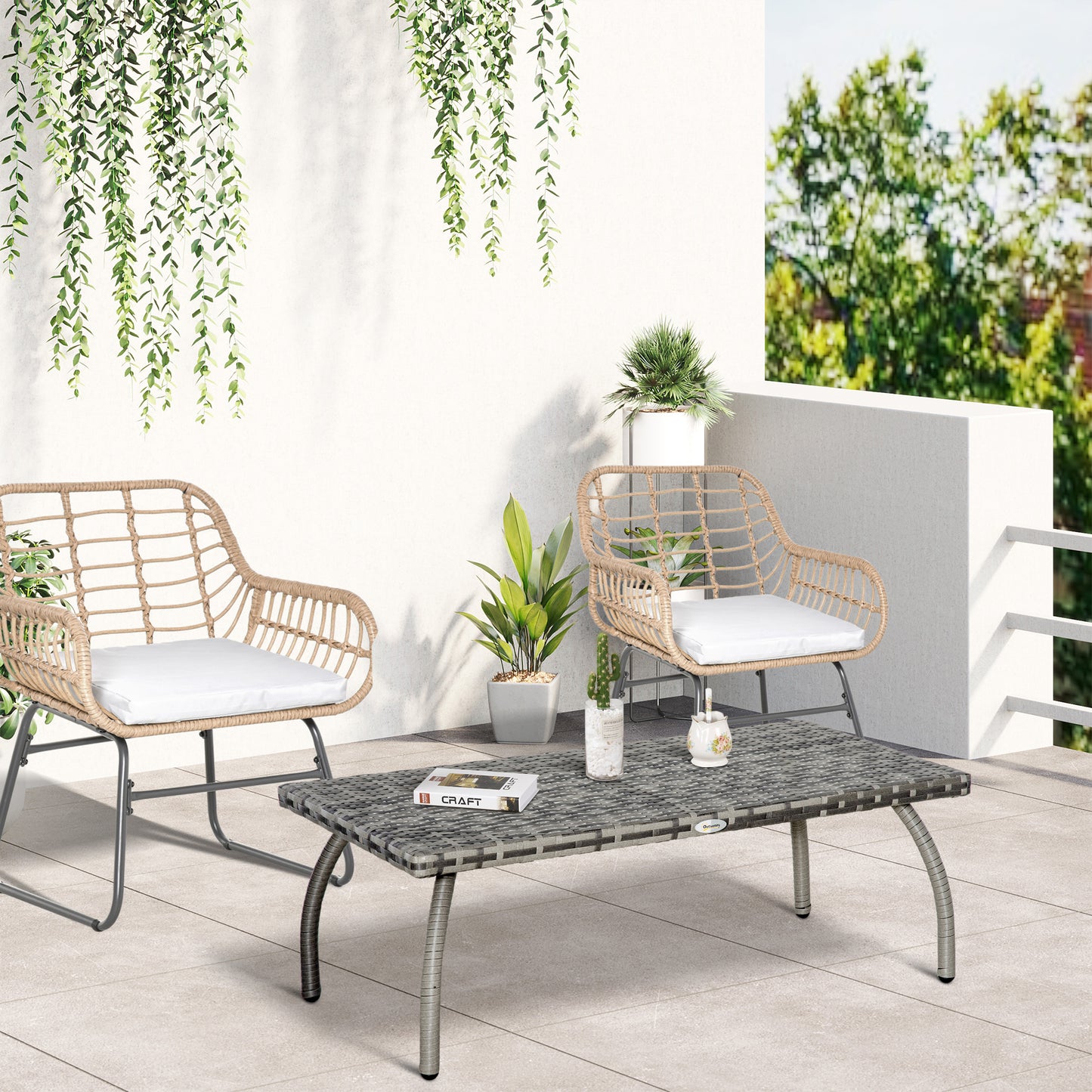 90 cm Patio Rattan Coffee Table Outdoor Wicker Side Table Furniture
