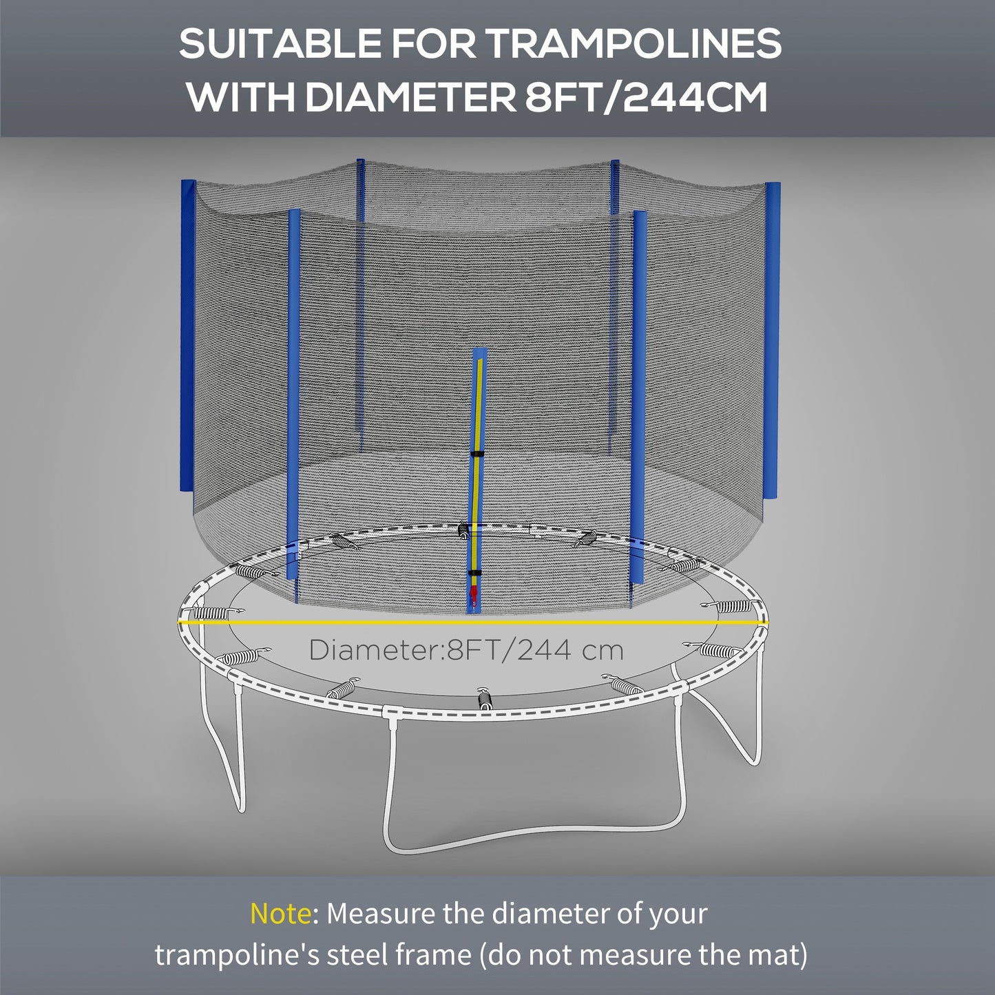 8ft Trampoline Net Replacement Safety Net with Zipped Door, Blue