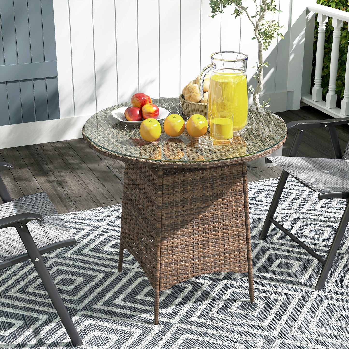 Patio Furniture Rattan Garden Table with Umbrella Hole, Brown