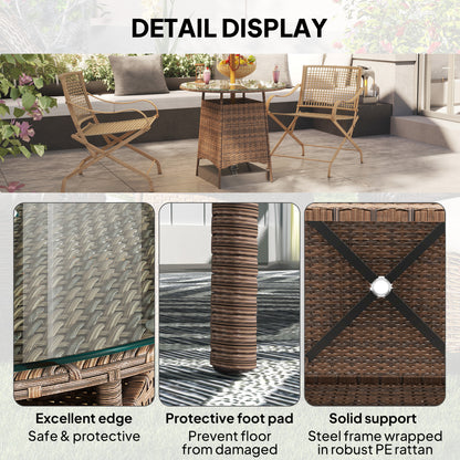 Patio Furniture Rattan Garden Table with Umbrella Hole, Brown
