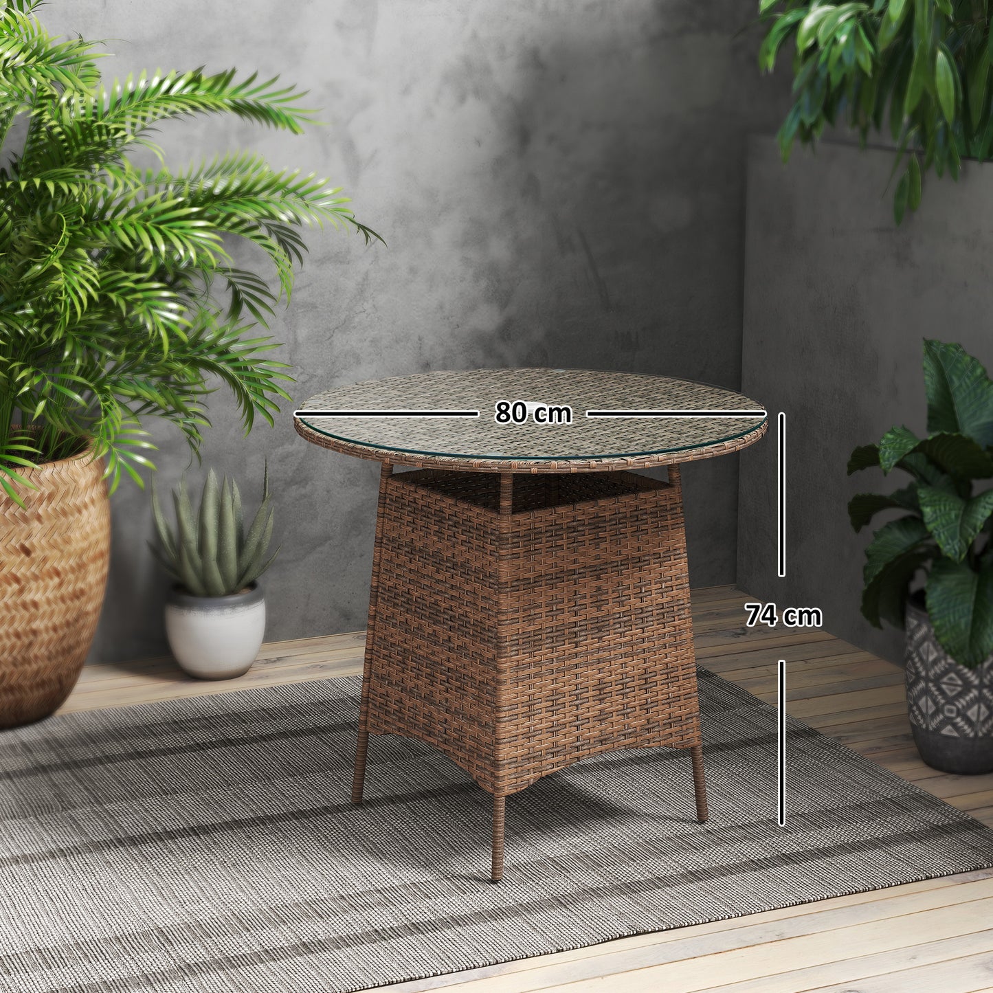 Patio Furniture Rattan Garden Table with Umbrella Hole, Brown