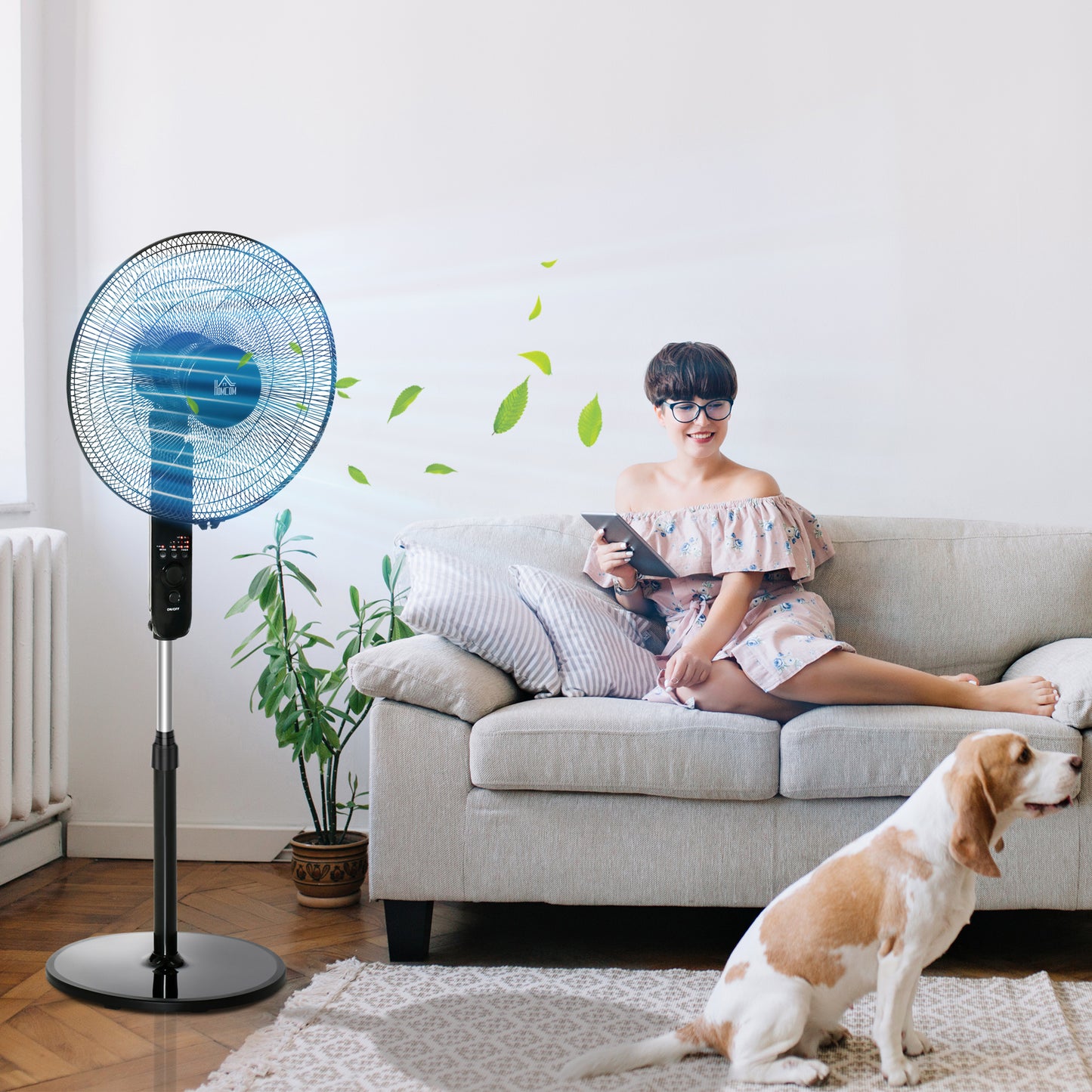 18" Oscillating Floor Fan Indoor Air Tower Standing W/ RC, 7.5-Hour