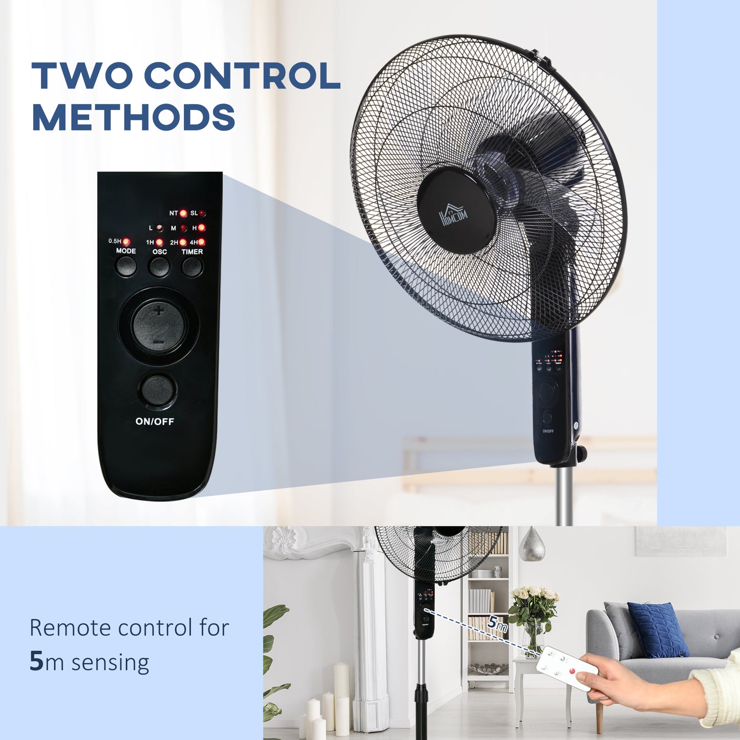 18" Oscillating Floor Fan Indoor Air Tower Standing W/ RC, 7.5-Hour