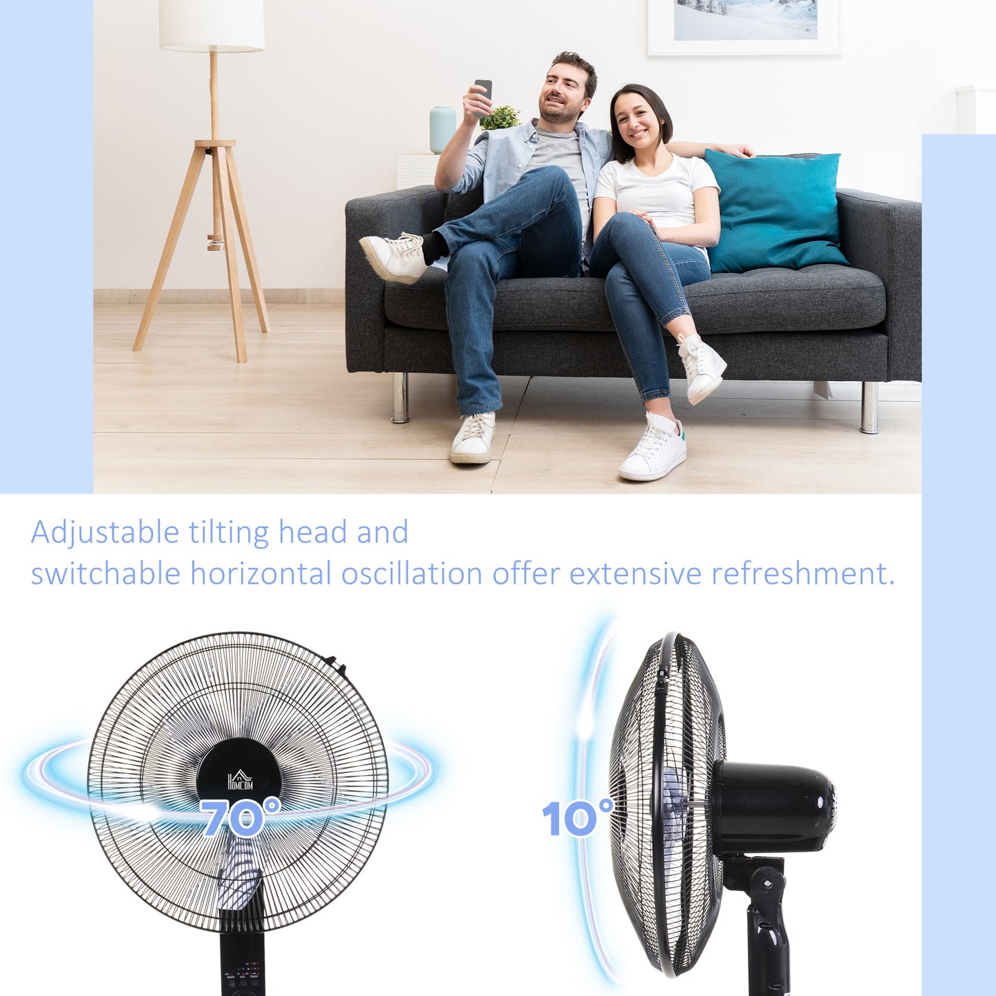 18" Oscillating Floor Fan Indoor Air Tower Standing W/ RC, 7.5-Hour