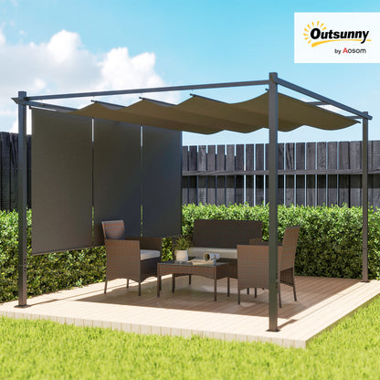 3 x 4m Metal Pergola with Retractable Roof and Roller Shade, Grey