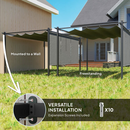 3 x 4m Metal Pergola with Retractable Roof and Roller Shade, Grey
