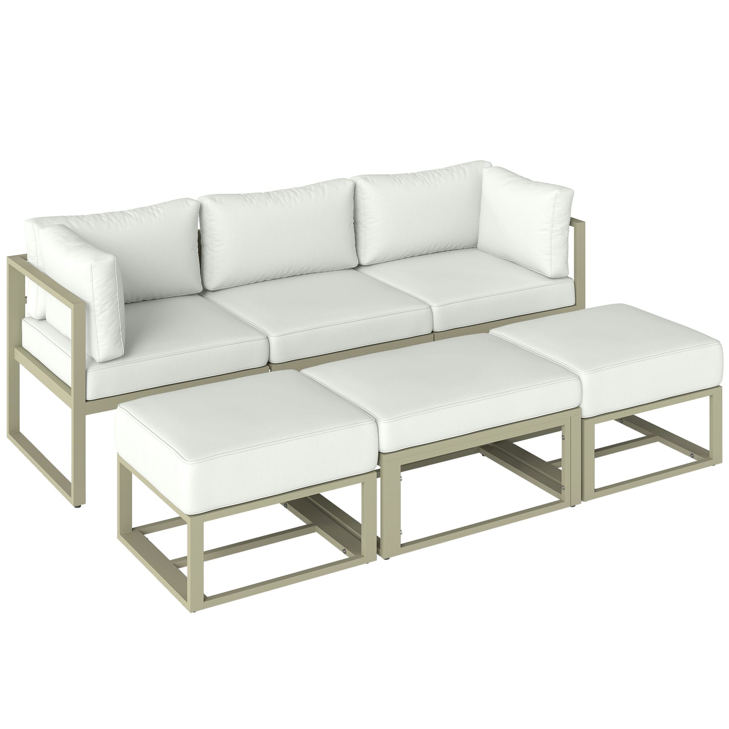 6 PC Garden Daybed, Sectional Sofa Set with Coffee Table, Footstool