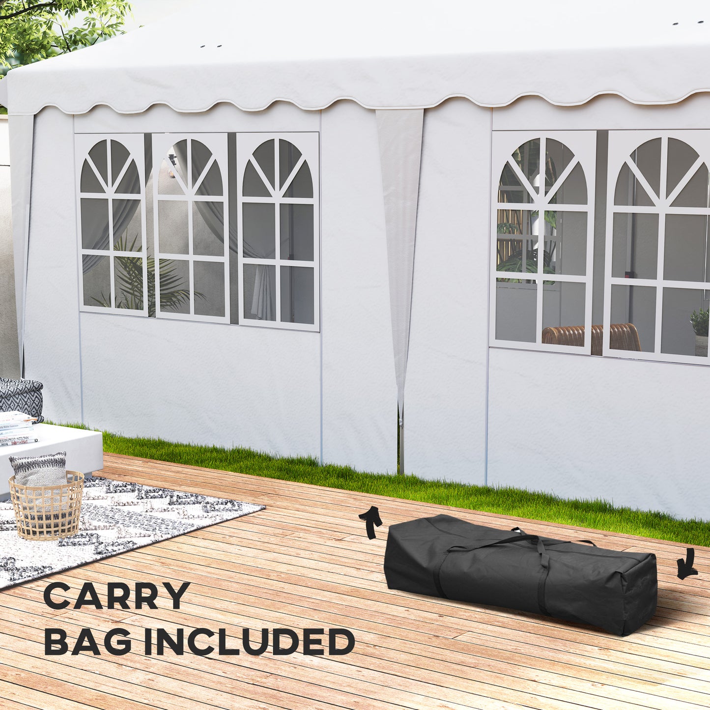 3 x 6m Pop Up Gazebo with Sides and Carry Bag, UPF50+, White