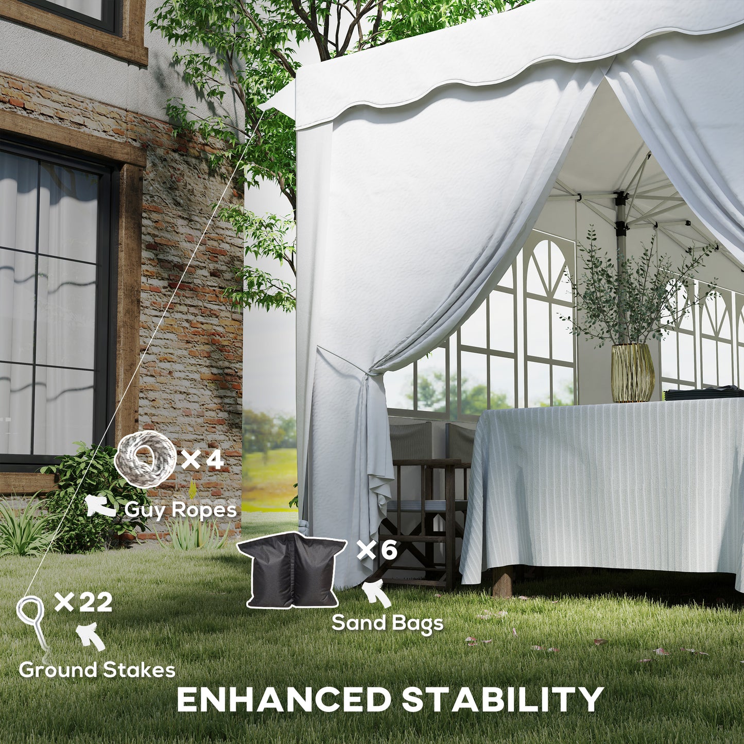 3 x 6m Pop Up Gazebo with Sides and Carry Bag, UPF50+, White