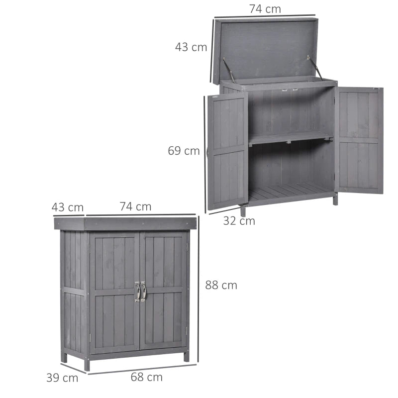 Wooden Garden Storage Shed with Hinged Roof and Shelves, 74 x 43 x 88cm