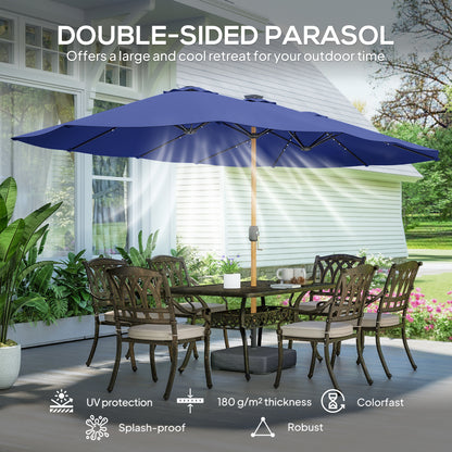 Double Sided Garden Parasol with 48 Solar LED Lights 4.6m Dark Blue