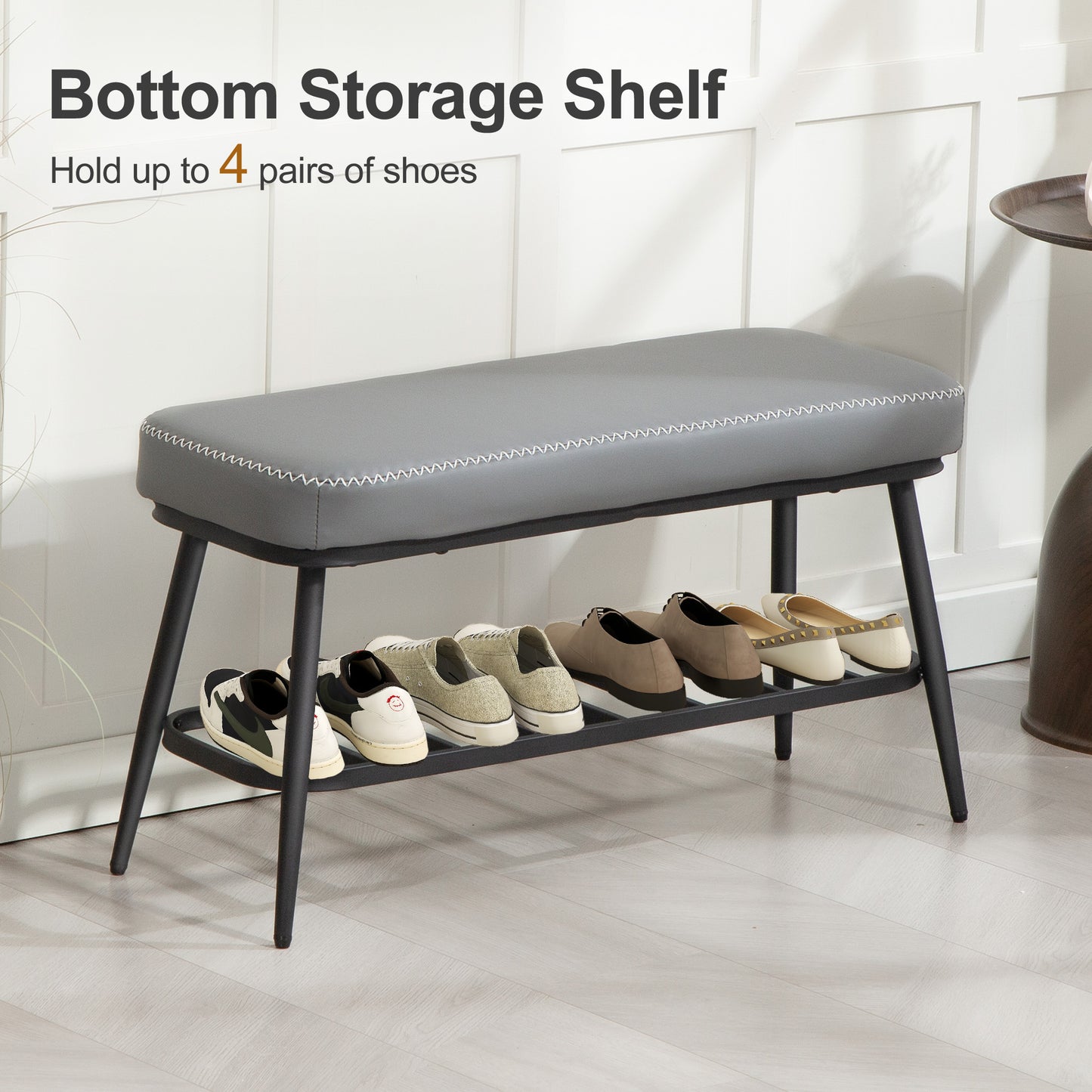Shoe Bench, PU Leather Shoe Storage Bench for Entryway, Grey