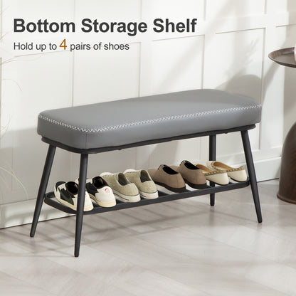 Shoe Bench, PU Leather Shoe Storage Bench for Entryway, Grey