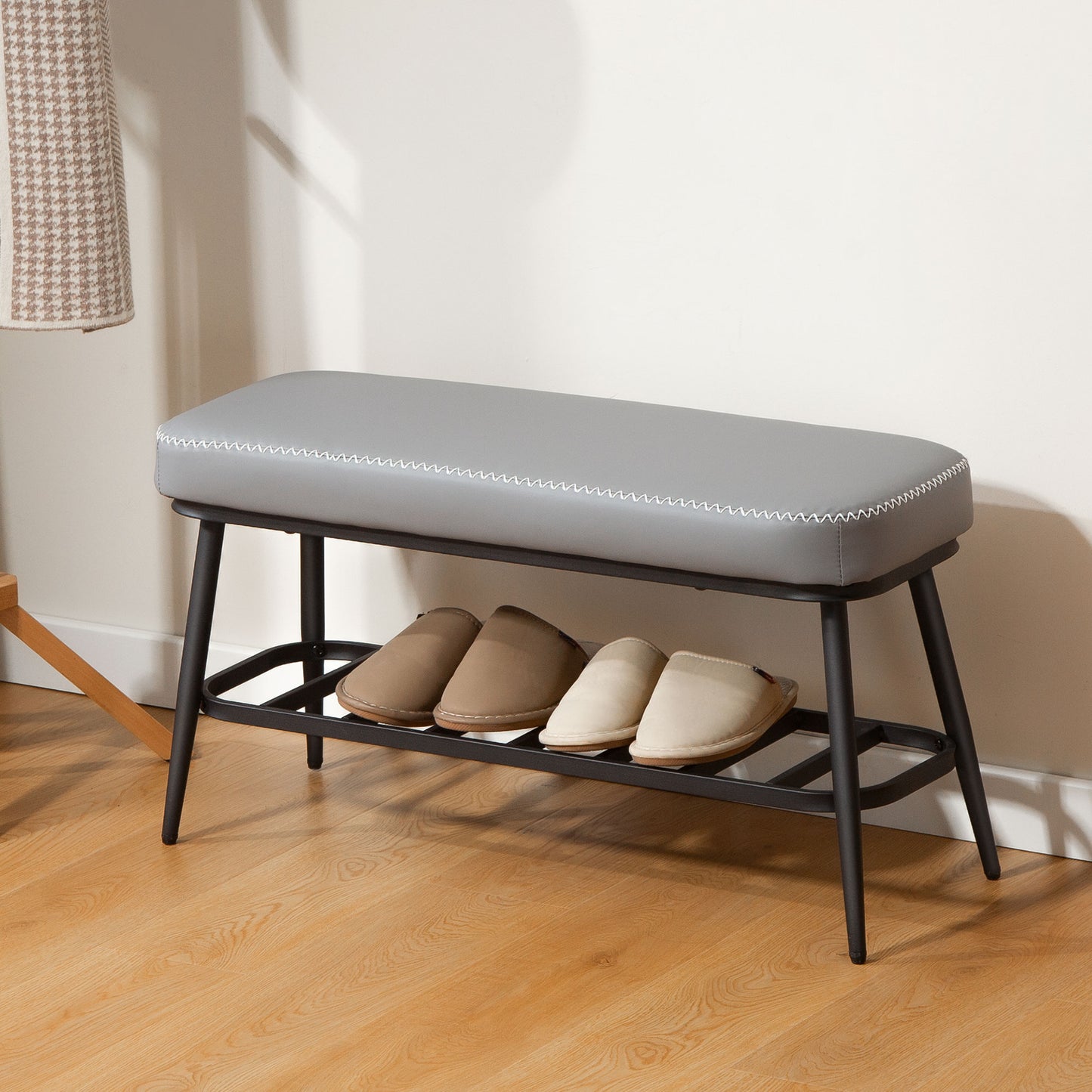 Shoe Bench, PU Leather Shoe Storage Bench for Entryway, Grey