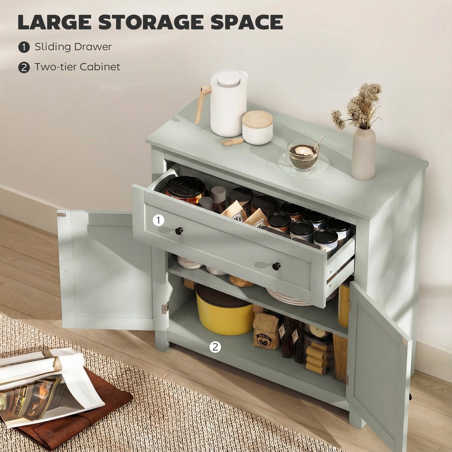 Sideboard, Kitchen Storage Cabinet w/ Adjustable Shelf, Drawer, Green