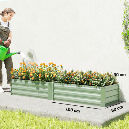 Set of 2 Raised Garden Bed Galvanised Planter Box, Light Green