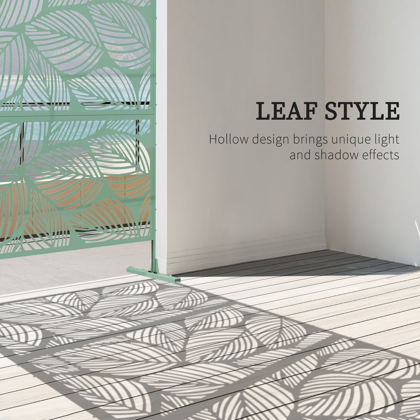 6.5FT Metal Outdoor Privacy Screen Panel w/ Stand, Leaf Style - Green