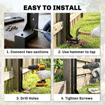 2 Pack Fence Post Repair Kit, Metal Fence Post Support with Drill